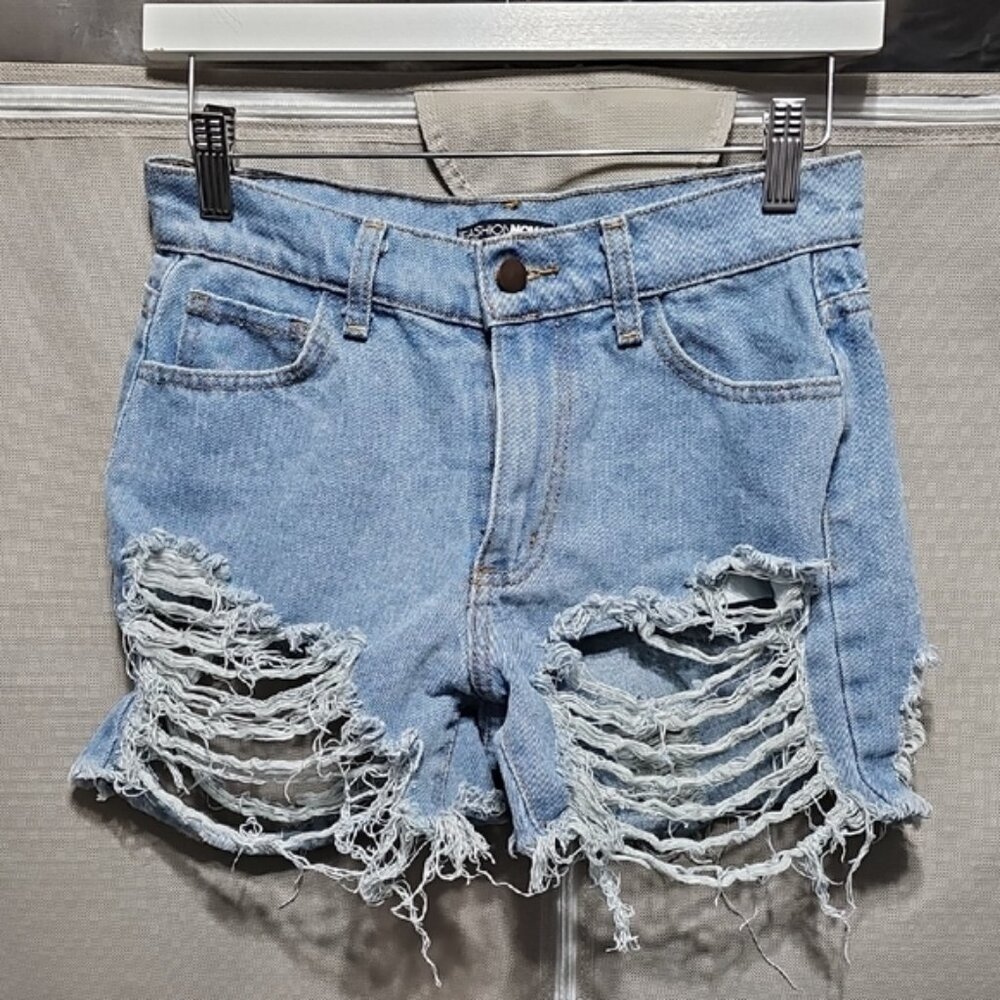 Fashion Nova Light Blue Distressed Jean Shorts